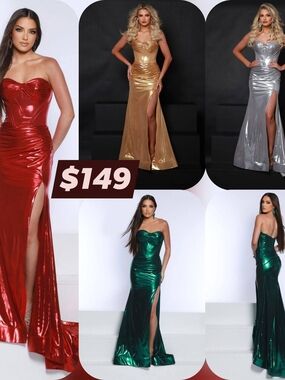 2 Cute Metallic Strapless Sweetheart Gown - Red, Gold, Silver, Green